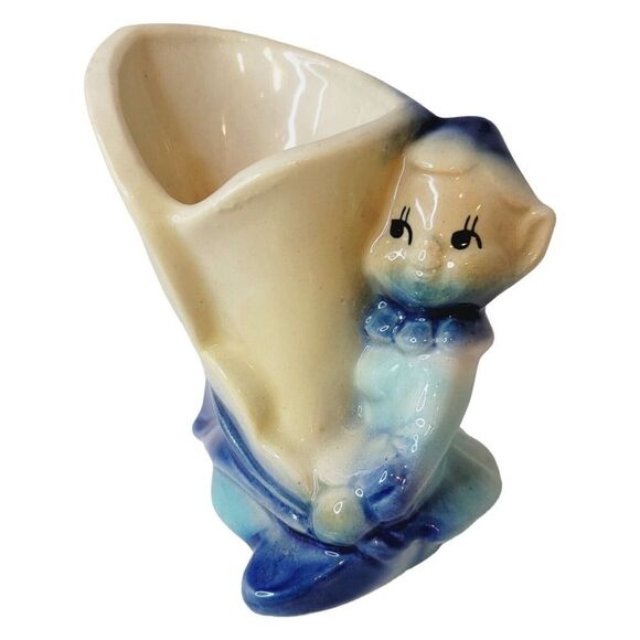 Vtg Shawnee Pottery Pixie or Elf Pottery Vase or Planter Yellow and Blue Figure - Picture 7 of 9